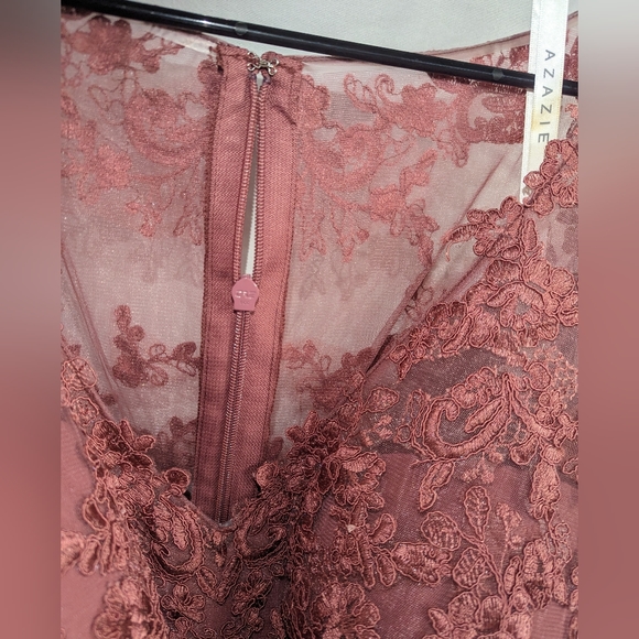 AZAZIE HAYEKA-Line Lace Chiffon Floor-Length Dress Desert Rose Bridesmaid gown - Picture 7 of 16